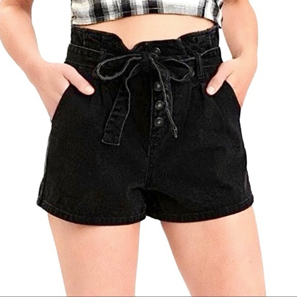 Black denim paperbag shorts
